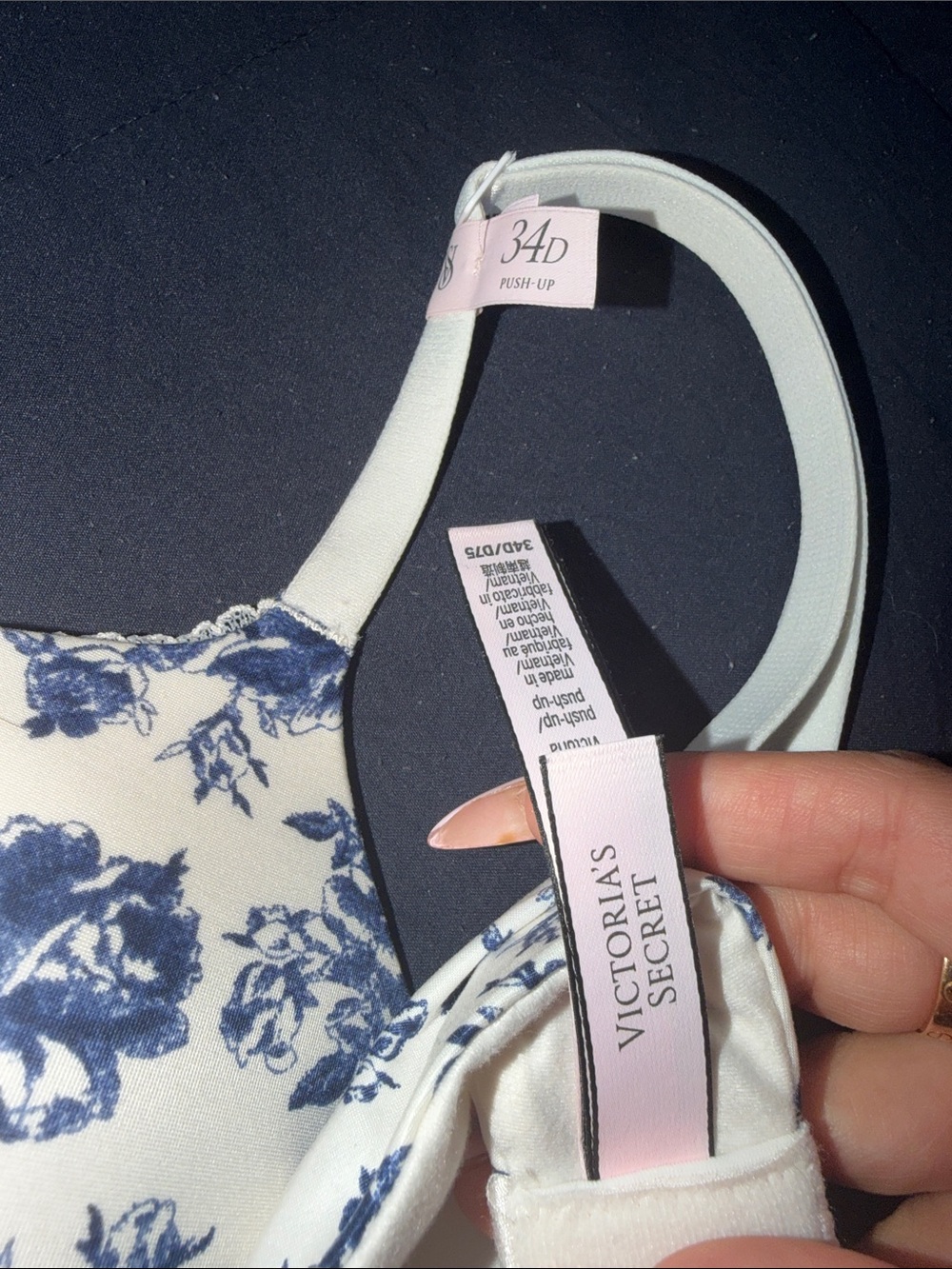 Victoria's Secret White and Blue Floral Push-Up Bra